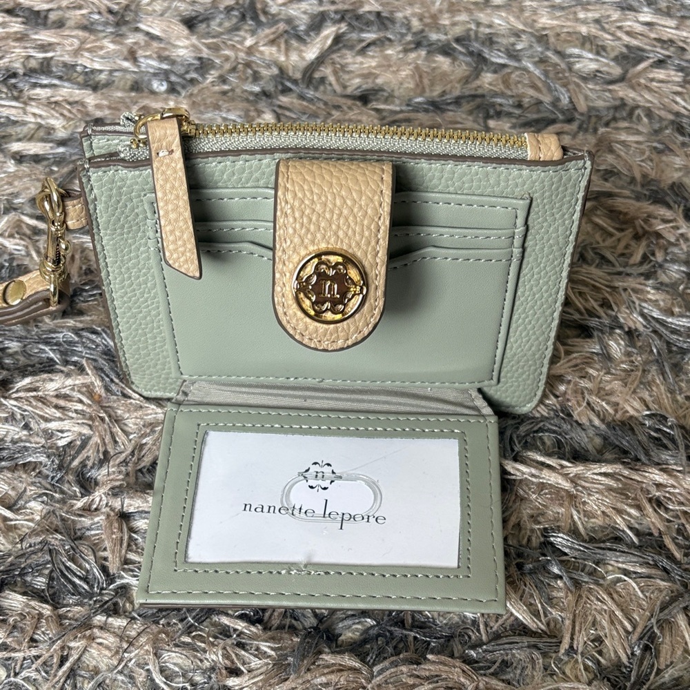 Nanette Lepore Olive, Cream & Tan Leather Wristlet Card Holder - Picture 3 of 12